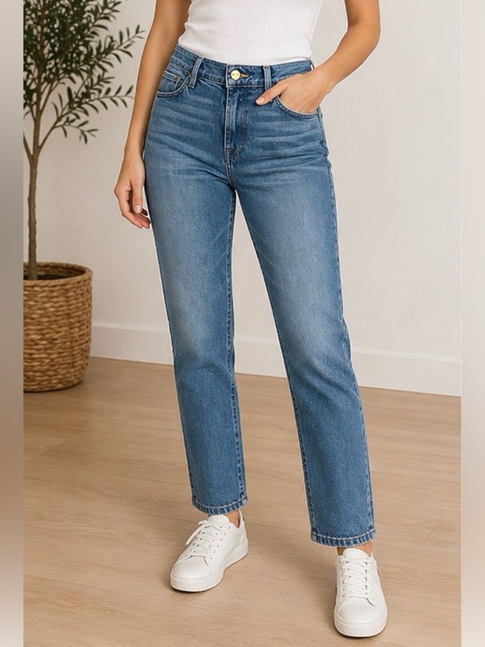 Frame Le High Straight Jeans Womens 28 Light Wash Withers Denim Made USA